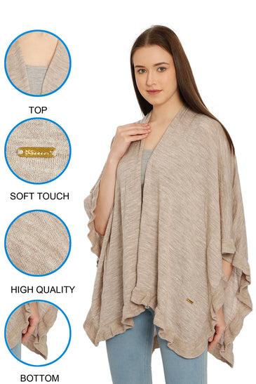 POMME Acrylic Knitted (Pale Whisper) Poncho for Women