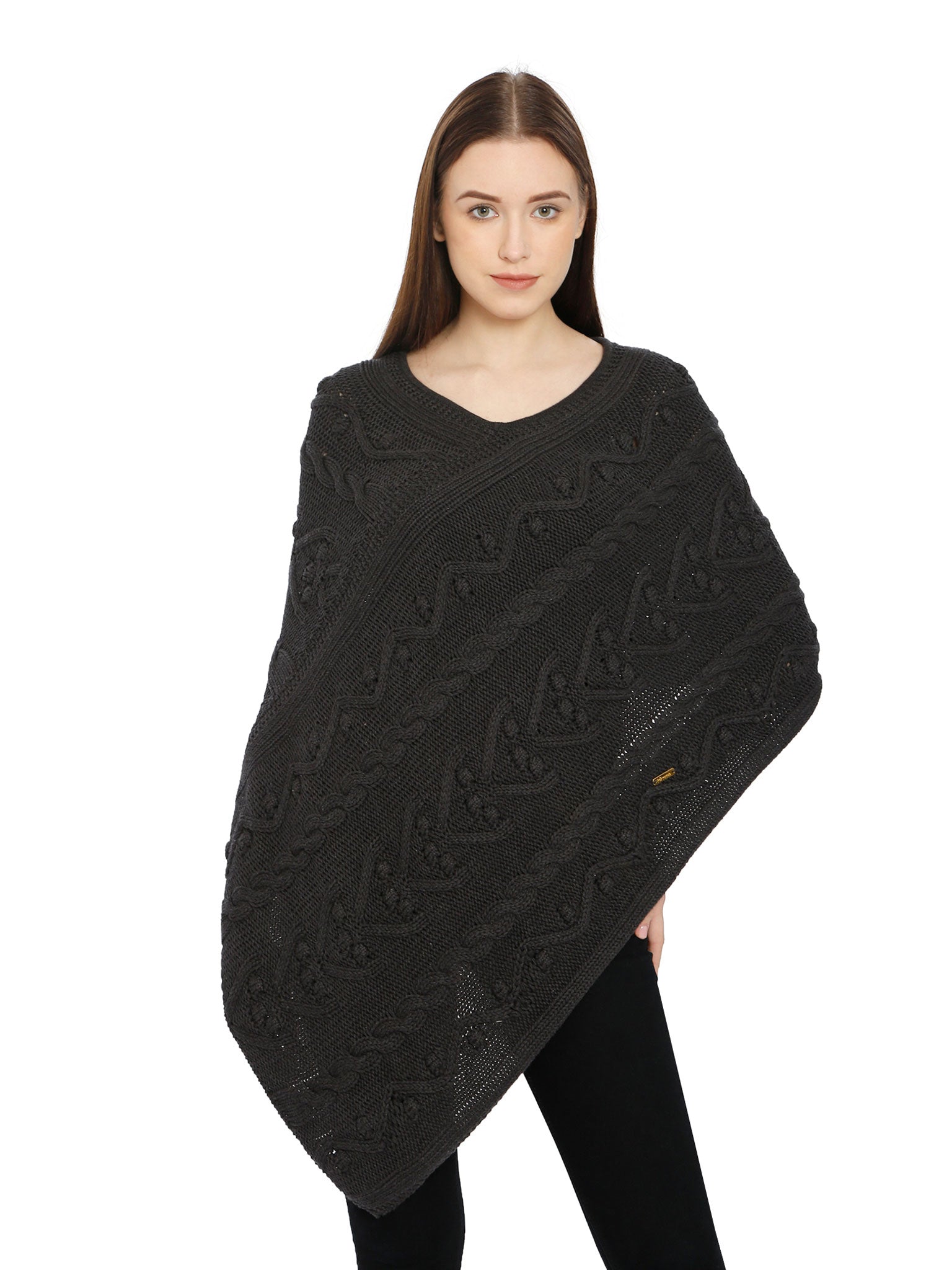 POMME Cotton Knitted Black Poncho for Women