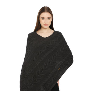 POMME Cotton Knitted Black Poncho for Women