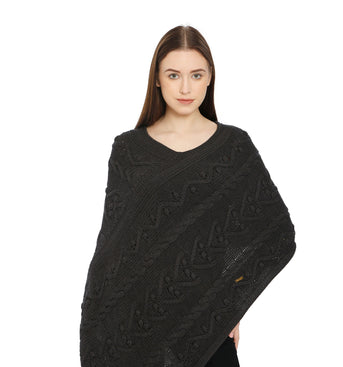 POMME Cotton Knitted Black Poncho for Women