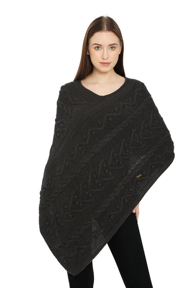 POMME Cotton Knitted Black Poncho for Women
