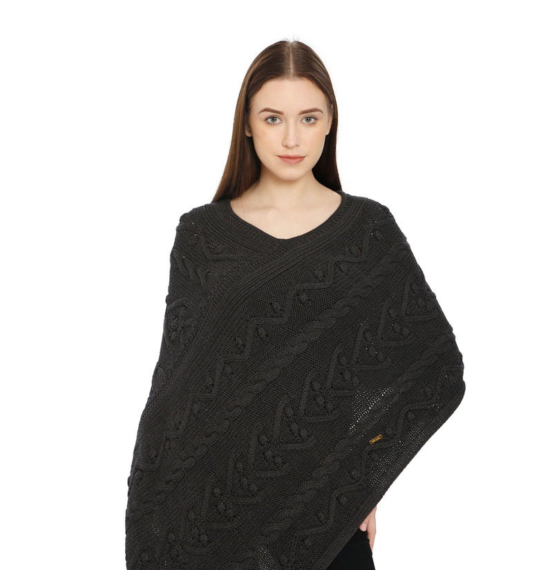 POMME Cotton Knitted Black Poncho for Women