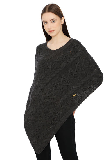 POMME Cotton Knitted Black Poncho for Women