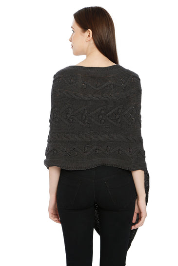 POMME Cotton Knitted Black Poncho for Women