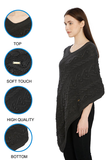 POMME Cotton Knitted Black Poncho for Women