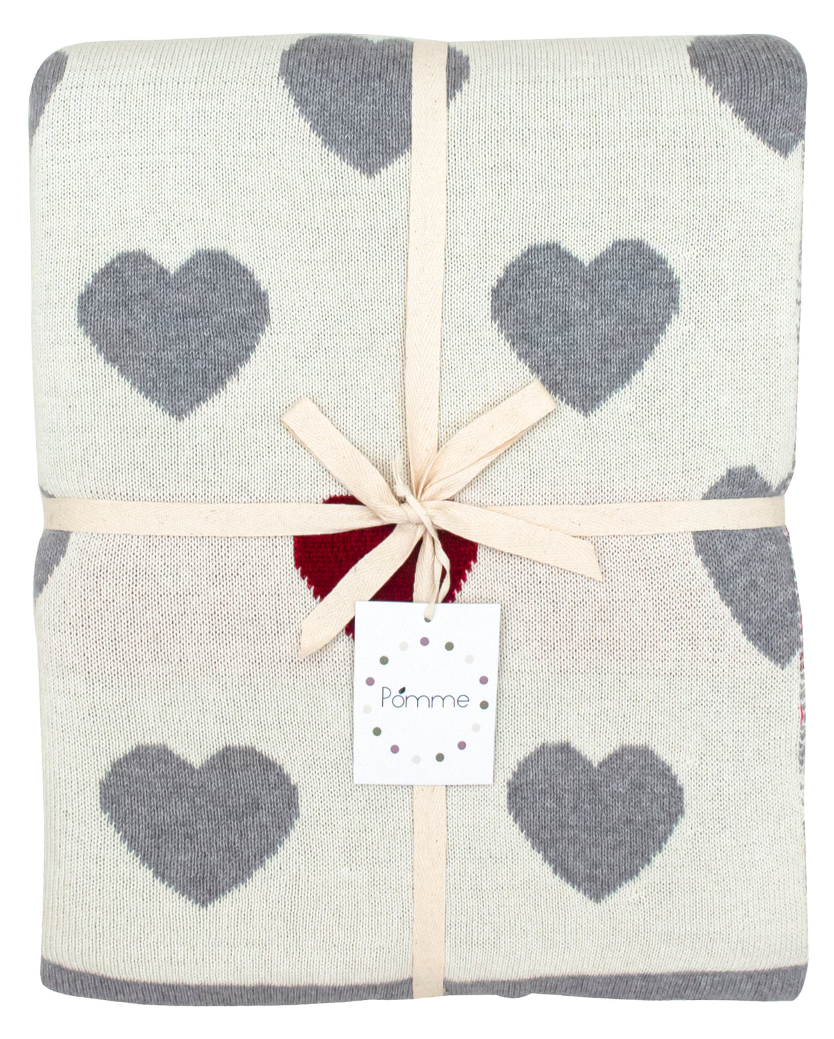 Pomme Cotton Knitted One Special Heart Throw (Ivory & Grey)