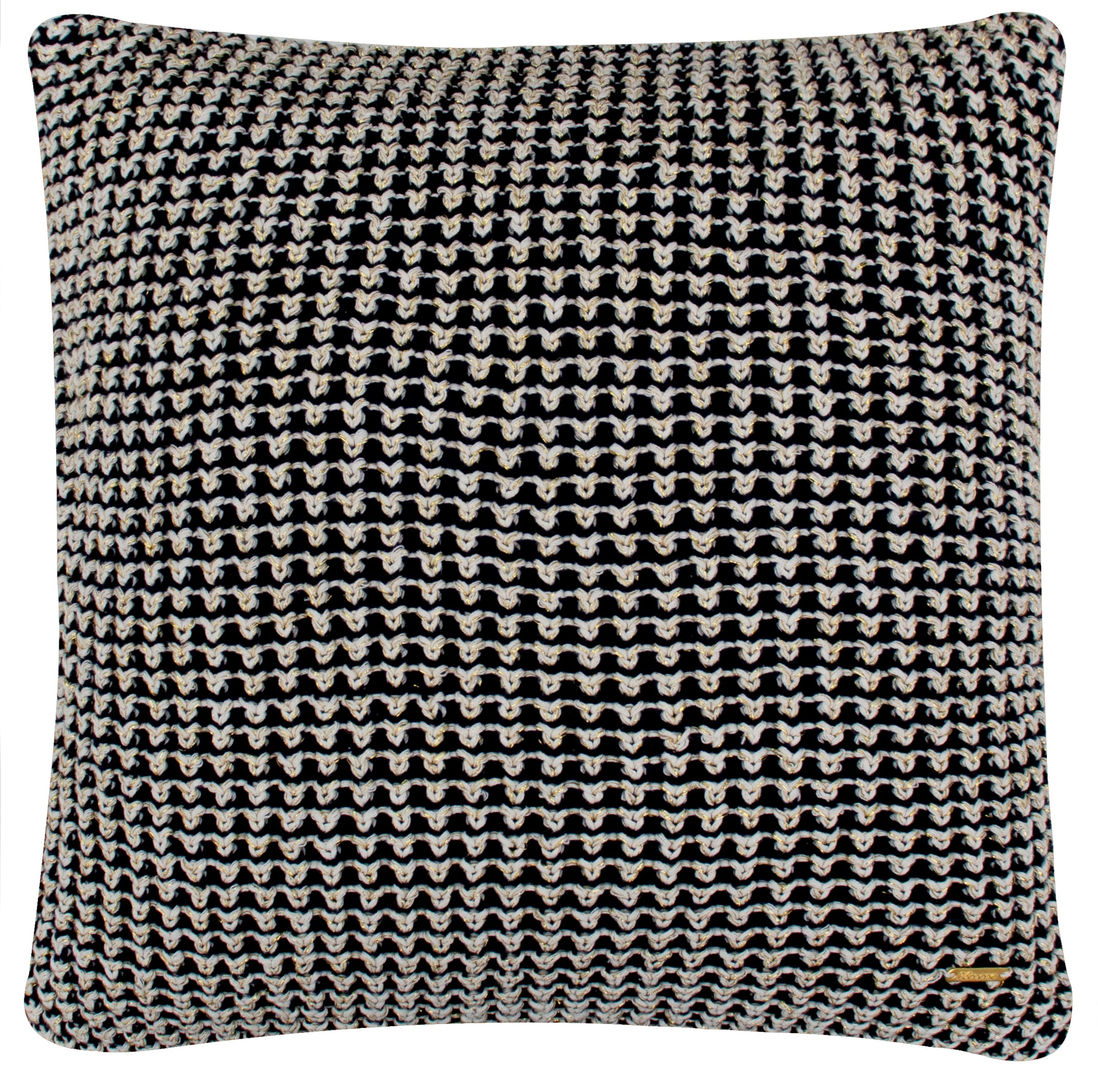 Pomme Cotton Knitted Decorative Cushion Cover Dk Grey Gold Lurex Dk Knit