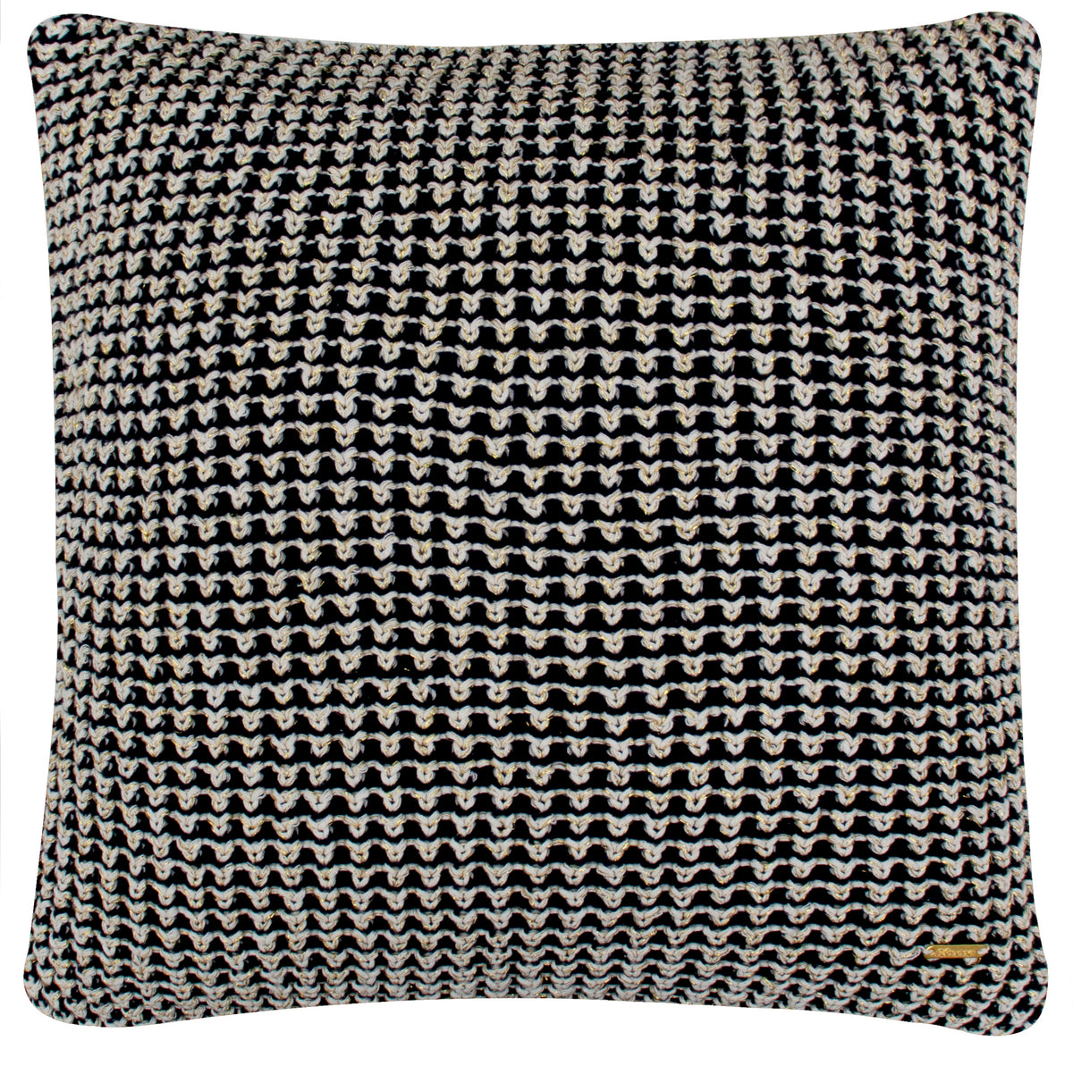 Pomme Cotton Knitted Decorative Cushion Cover (Dark Grey & Gold Lurex Knit)