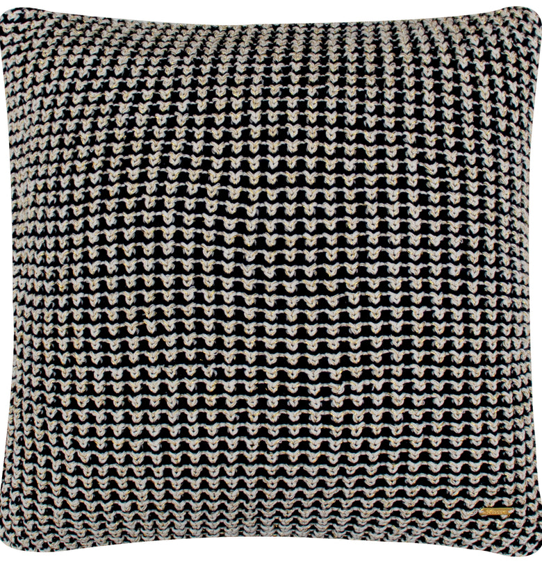Pomme Cotton Knitted Decorative Cushion Cover Dk Grey Gold Lurex Dk Knit