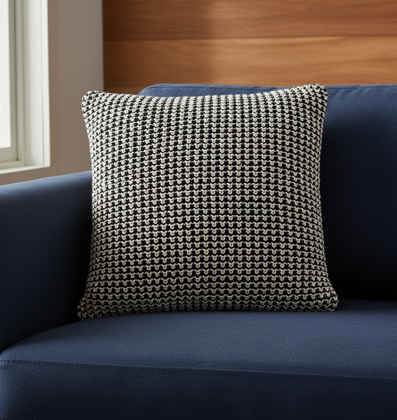 Pomme Cotton Knitted Decorative Cushion Cover (Dark Grey & Gold Lurex Knit)