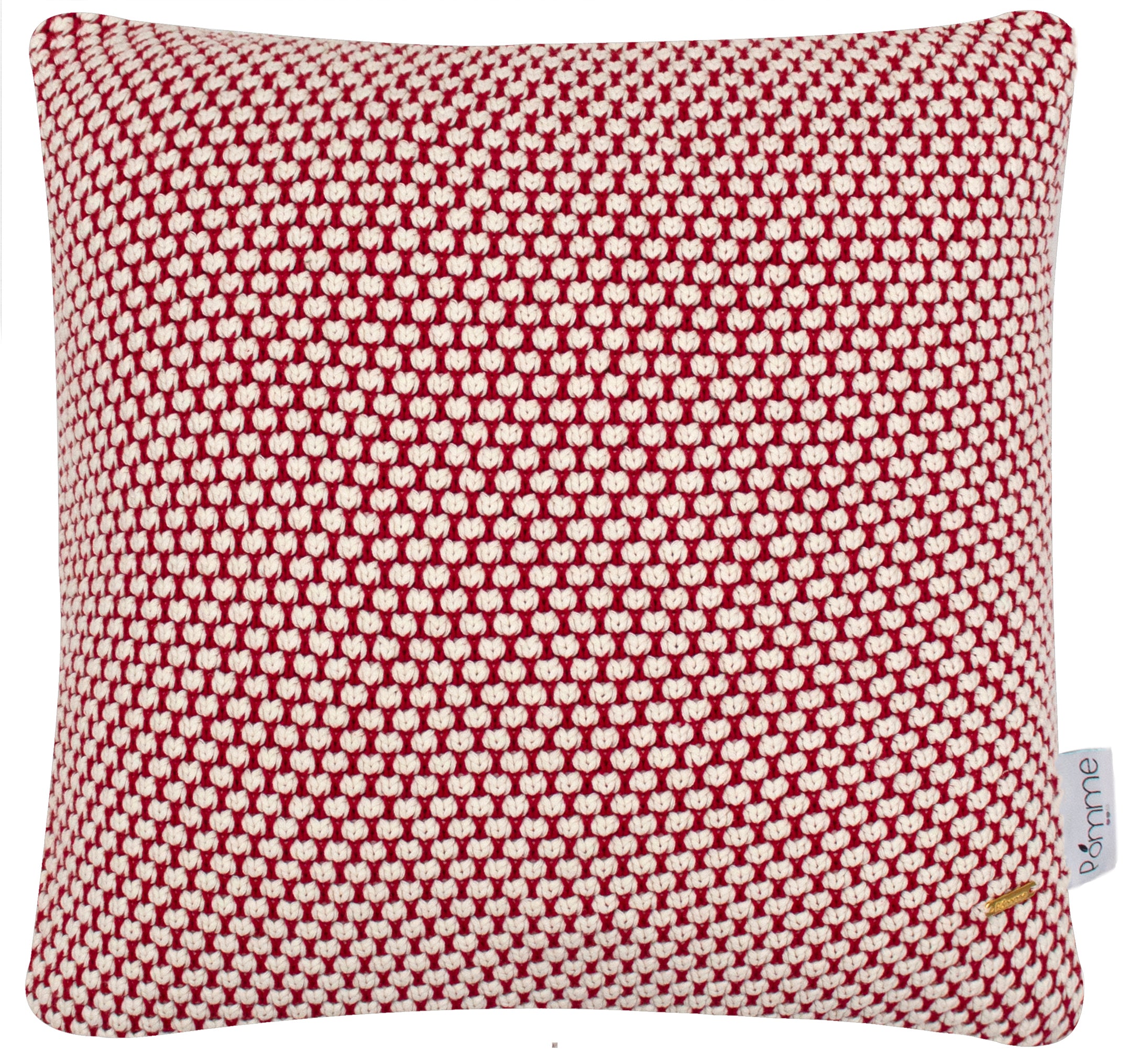 Pomme Cotton Knitted Decorative Cushion Cover Red Ivory 3D Bubble  texture Knit