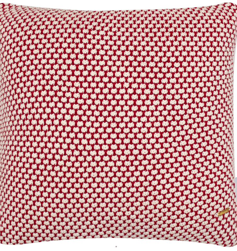 Pomme Cotton Knitted Decorative Cushion Cover Red Ivory 3D Bubble  texture Knit