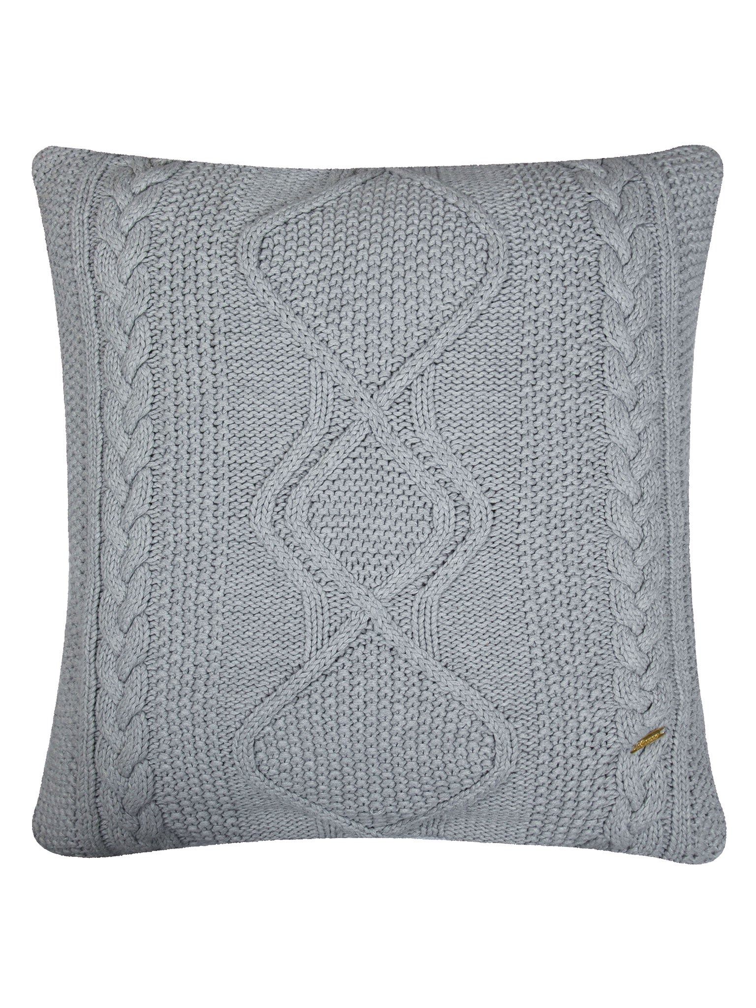Pomme Cotton Knitted Decorative Cushion Cover Grey Melange Cable Texture Knit