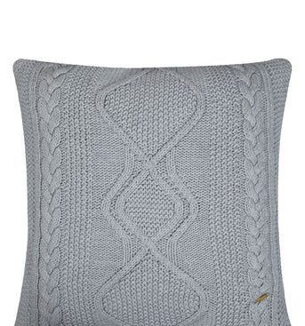Pomme Cotton Knitted Decorative Cushion Cover Grey Melange Cable Texture Knit