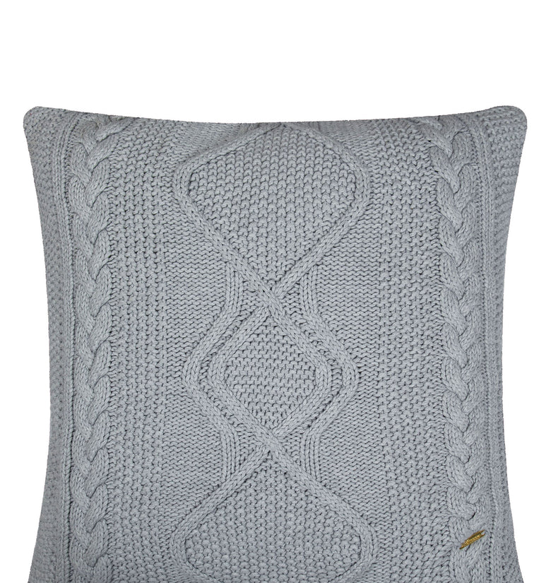 Pomme Cotton Knitted Decorative Cushion Cover Grey Melange Cable Texture Knit