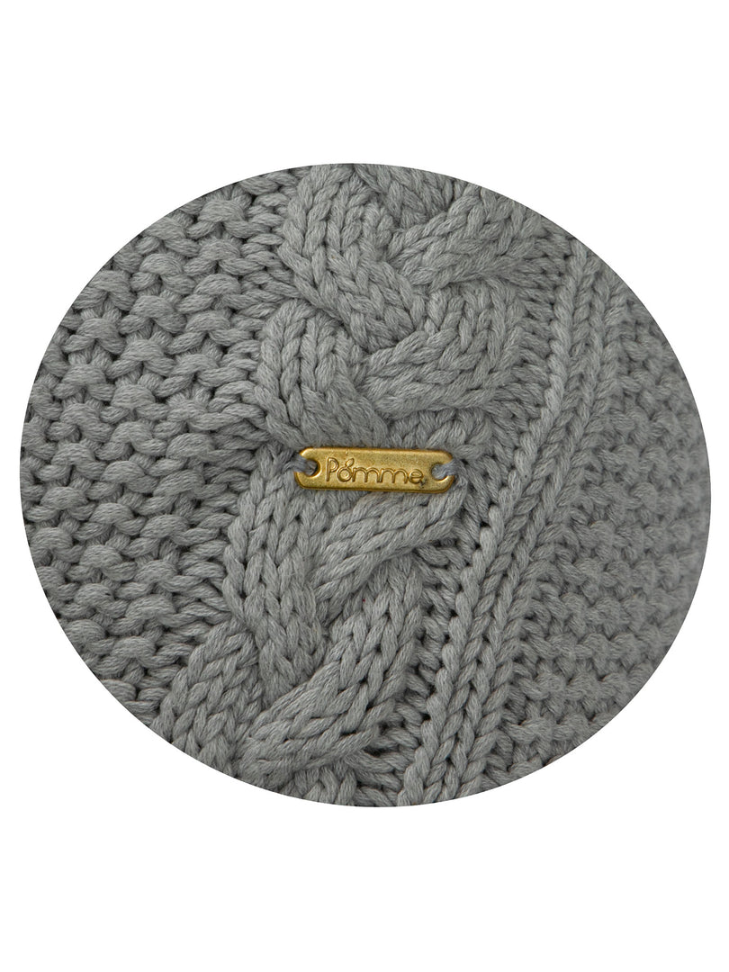 Pomme Cotton Knitted Decorative Cushion Cover Grey Melange Cable Texture Knit