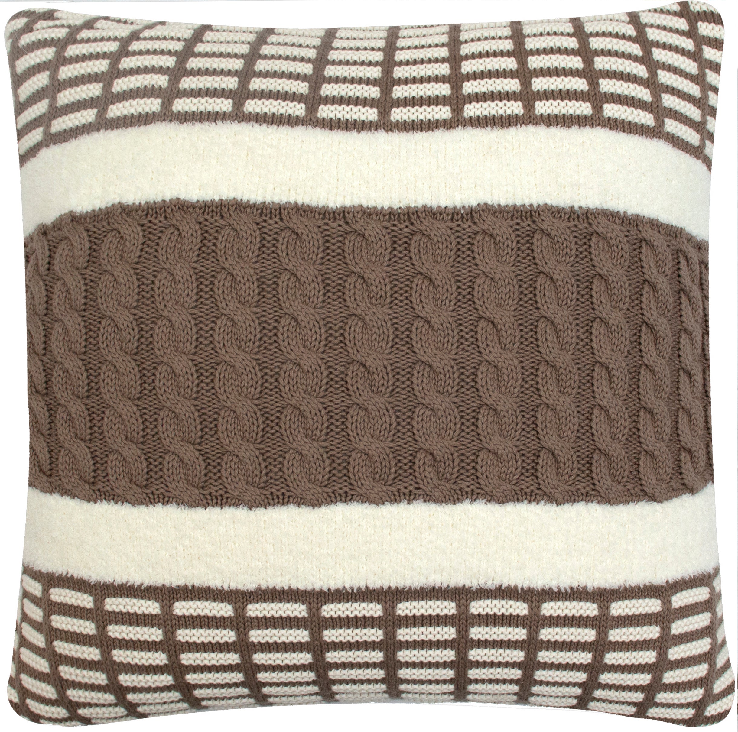 Pomme Cotton Knitted Decorative Cushion Cover Beige Cable with Soft Chenille  texture Knit