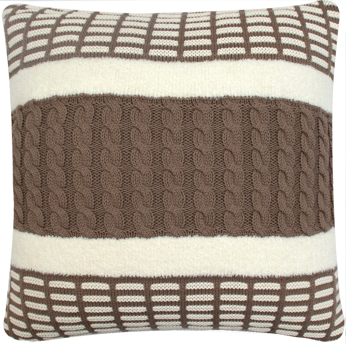 Pomme Chenille Cable Knitted Decorative Cushion Cover (Dark Beige)