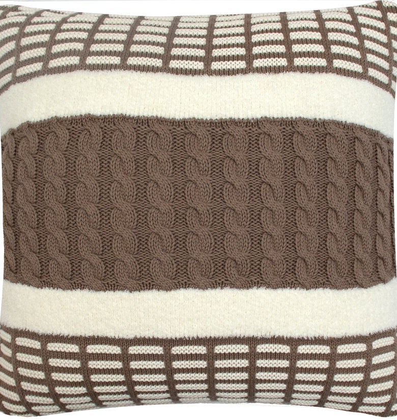 Pomme Cotton Knitted Decorative Cushion Cover Beige Cable with Soft Chenille  texture Knit