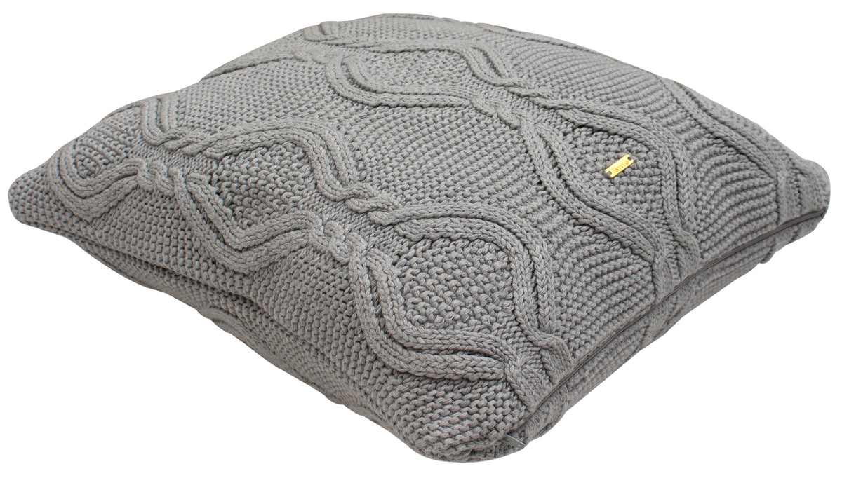Pomme Cable Knitted Ogee Decorative Cushion Cover (Grey)