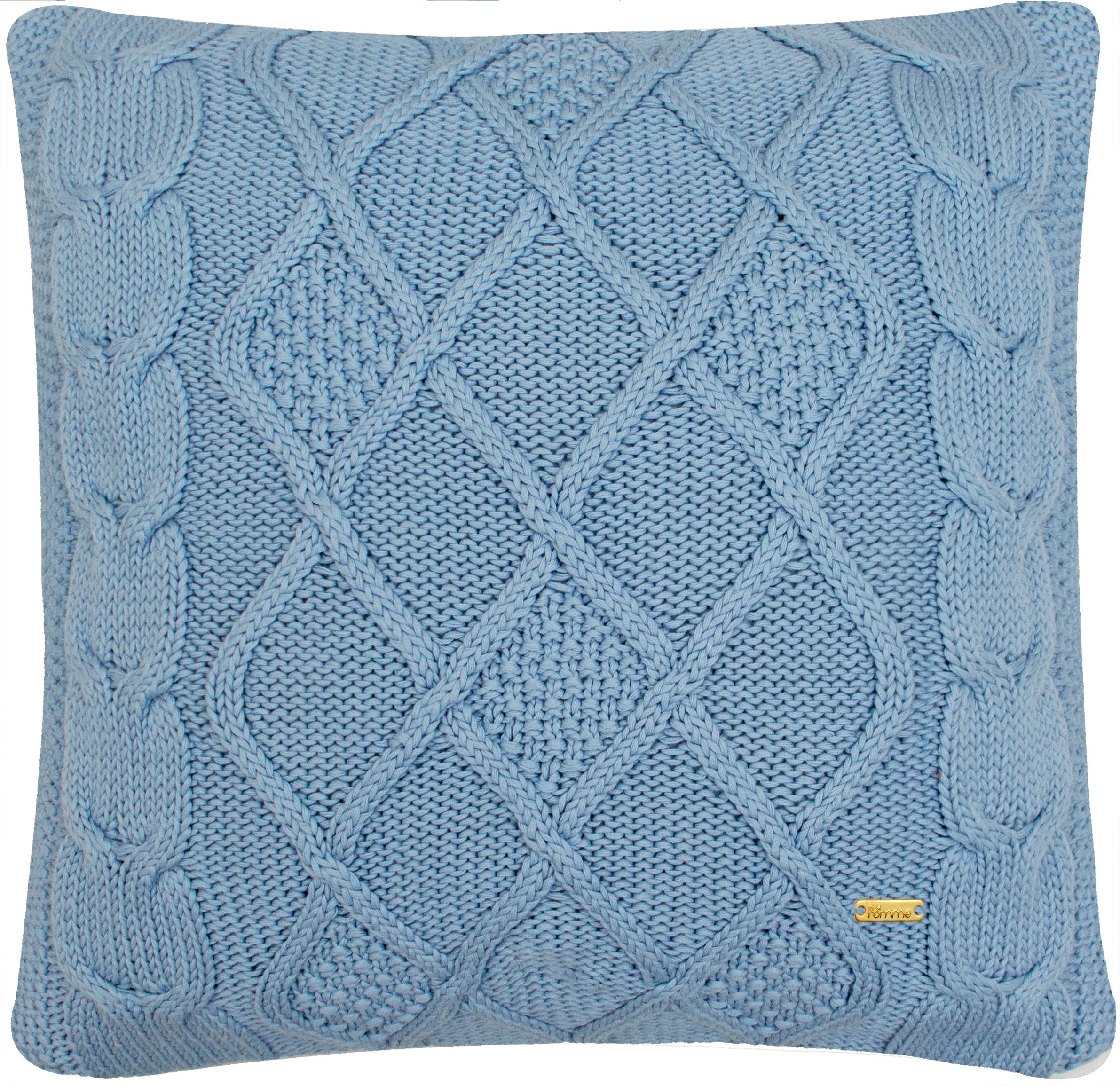 Pomme Cotton Knitted Decorative Cushion Cover Blue Cable  Texture Knit