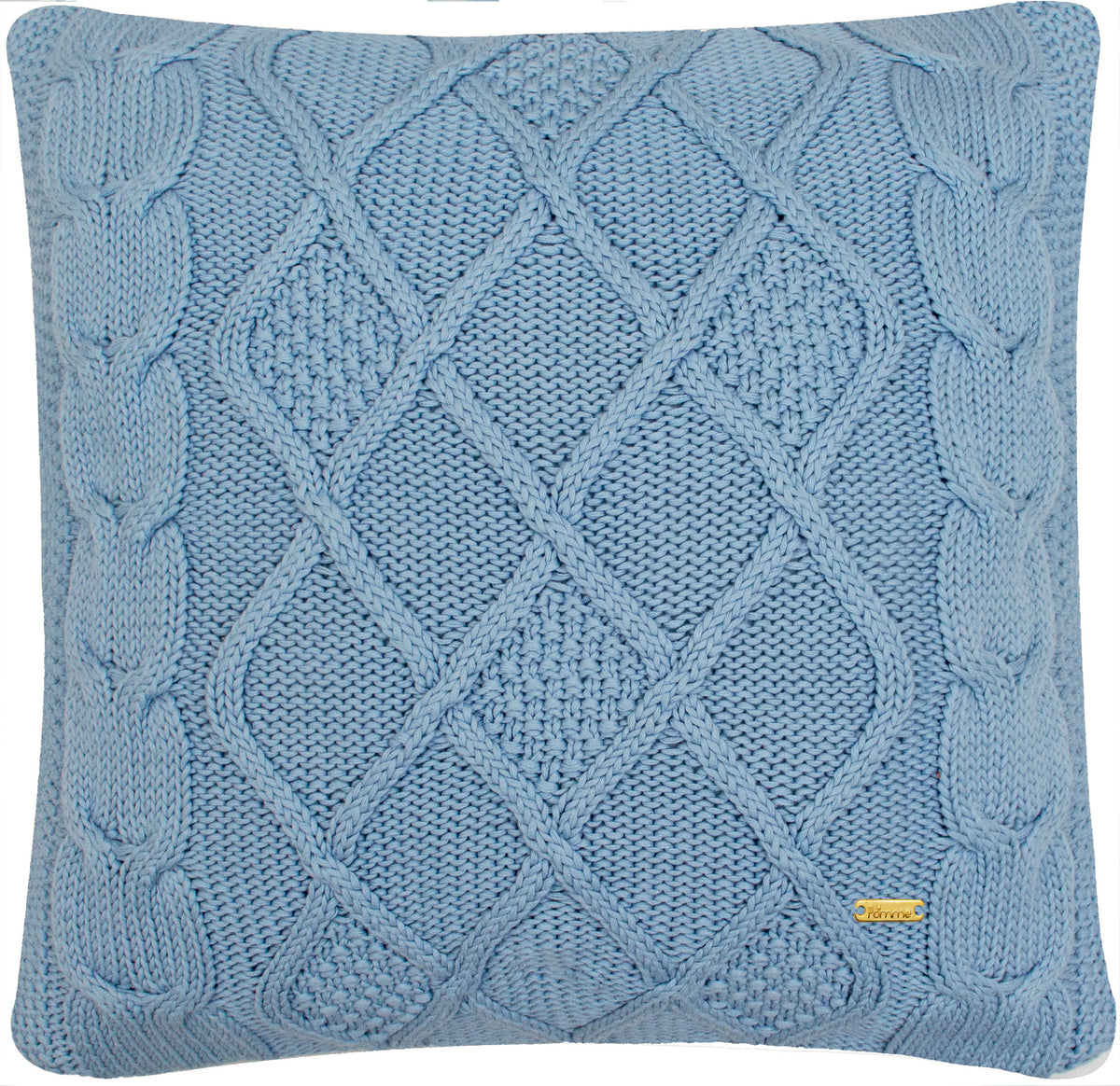 Pomme Cotton Knitted Decorative Cushion Cover Blue Cable  Texture Knit
