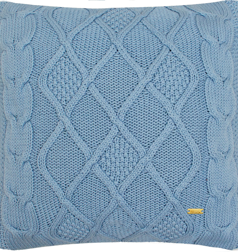 Pomme Cotton Knitted Decorative Cushion Cover Blue Cable  Texture Knit