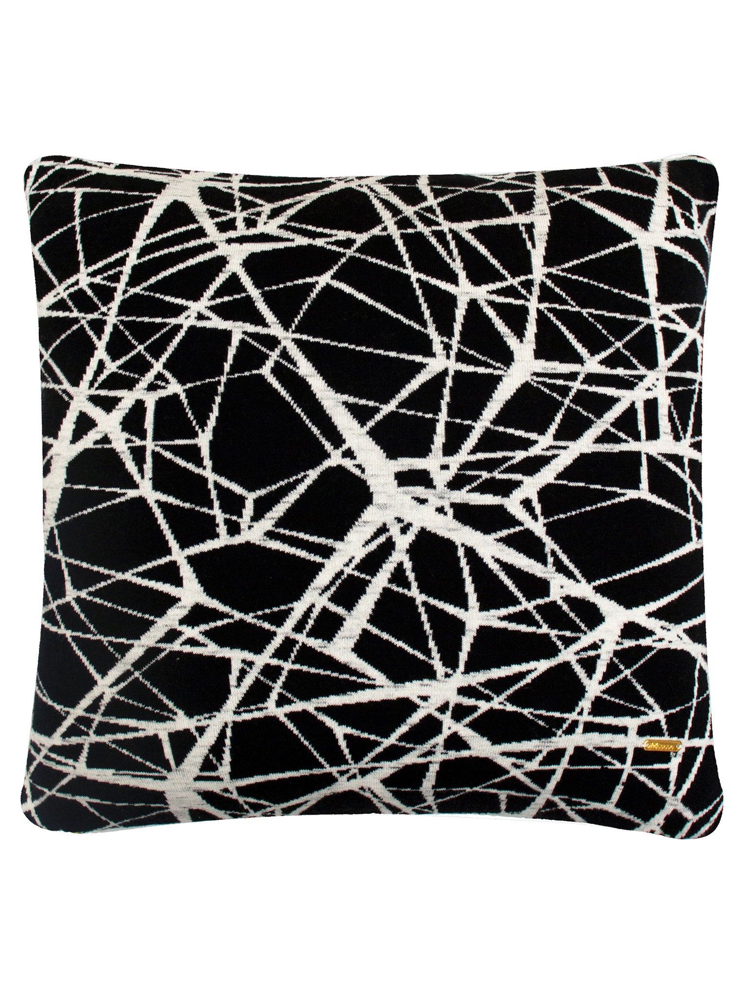 Pomme Cotton Knitted Decorative Cushion Cover Dk Grey Ivory Geometrical Pattern