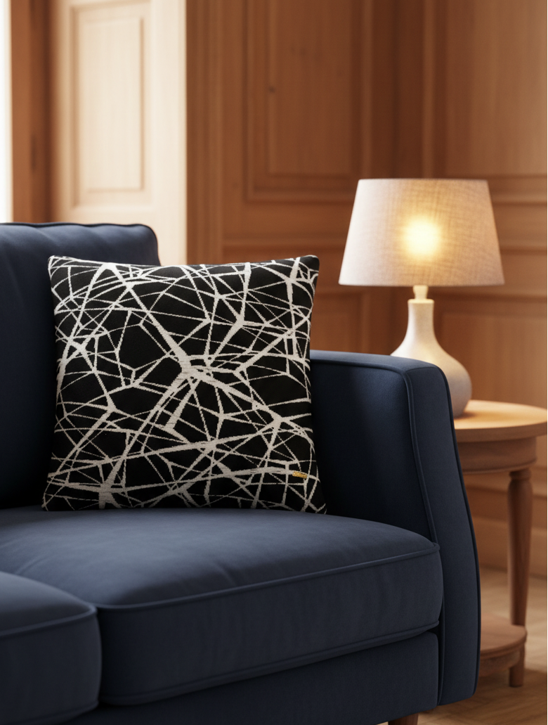 Pomme Cotton Knitted Geometrical Decorative Cushion Cover (Dark Grey & Ivory)