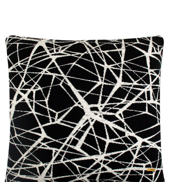 Pomme Cotton Knitted Decorative Cushion Cover Dk Grey Ivory Geometrical Pattern