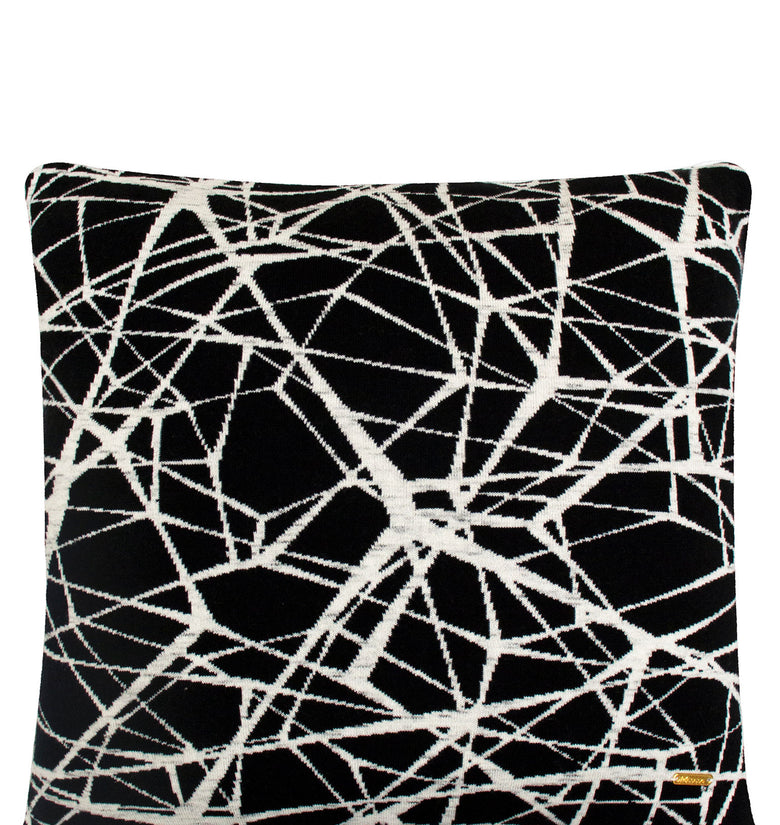 Pomme Cotton Knitted Decorative Cushion Cover Dk Grey Ivory Geometrical Pattern