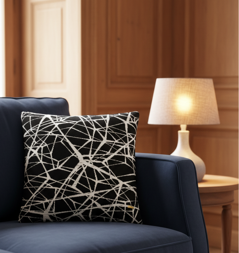 Pomme Cotton Knitted Geometrical Decorative Cushion Cover (Dark Grey & Ivory)