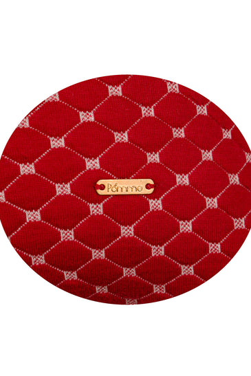 Pomme Cotton Knitted Decorative Cushion Cover Red Melange with Ivory 3D Quilted