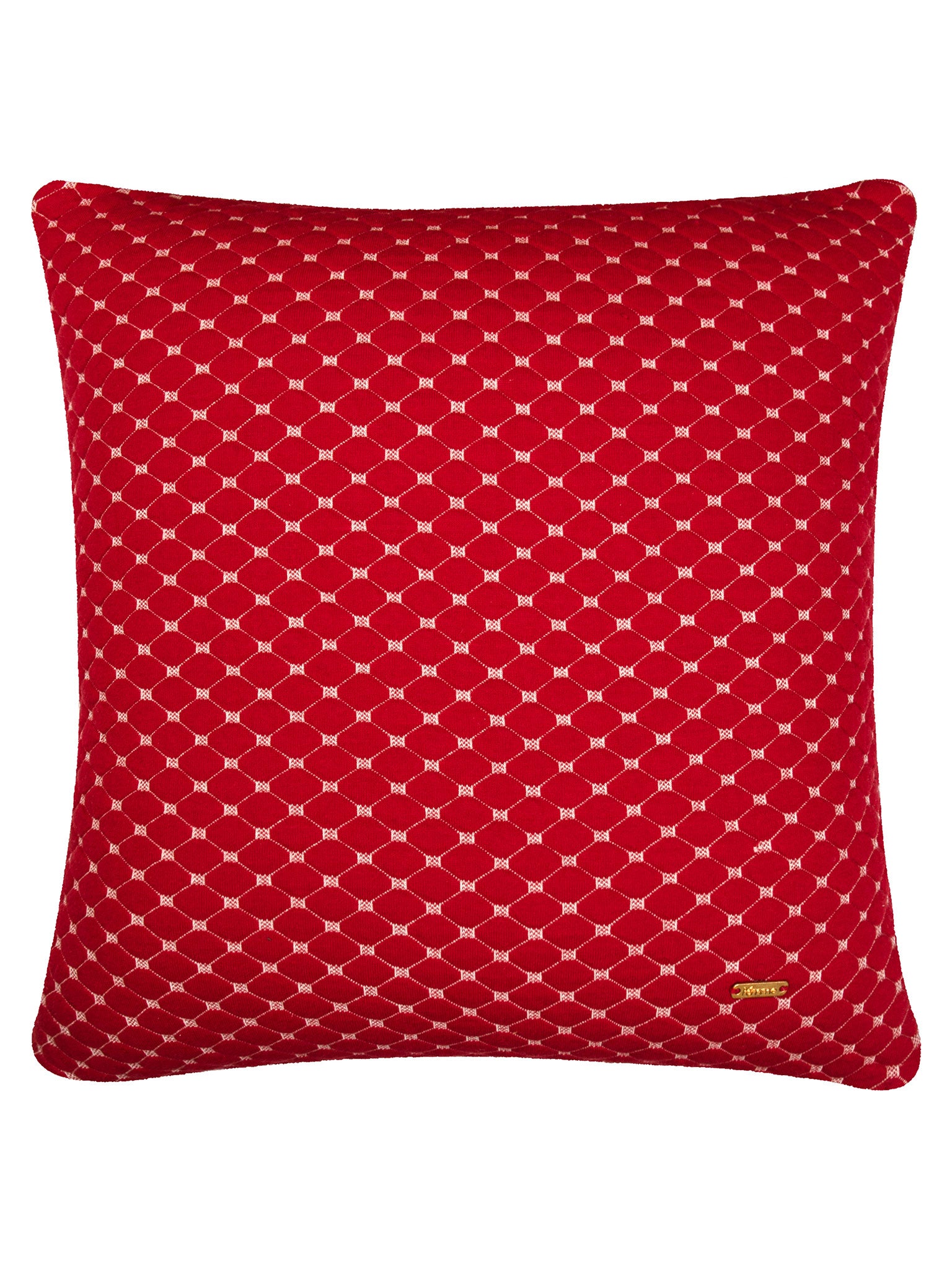 Pomme Cotton Knitted Decorative Cushion Cover Red Melange with Ivory 3D Quilted