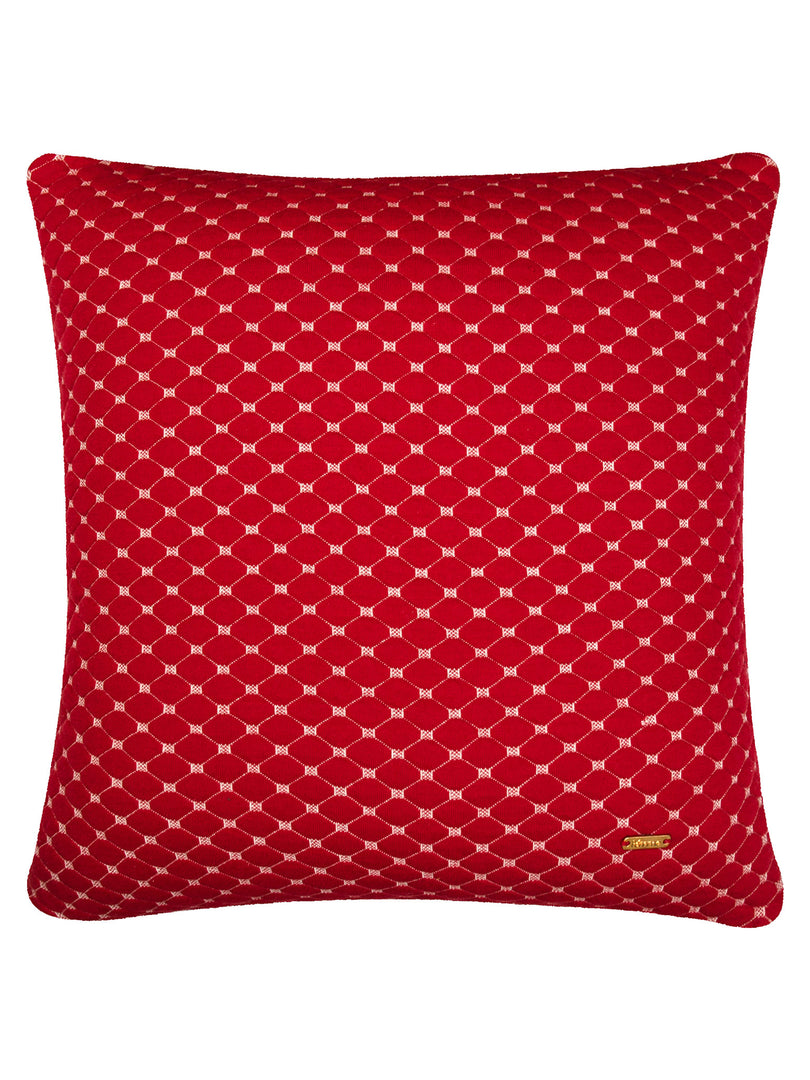 Pomme Cotton Knitted Decorative Cushion Cover Red Melange with Ivory 3D Quilted