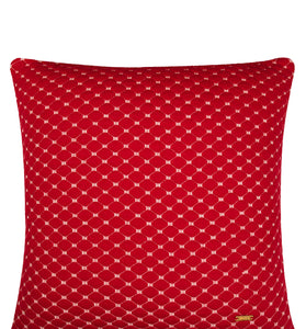 Pomme Cotton Knitted Decorative Cushion Cover Red Melange with Ivory 3D Quilted