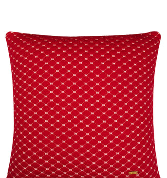 Pomme Cotton Knitted Decorative Cushion Cover Red Melange with Ivory 3D Quilted