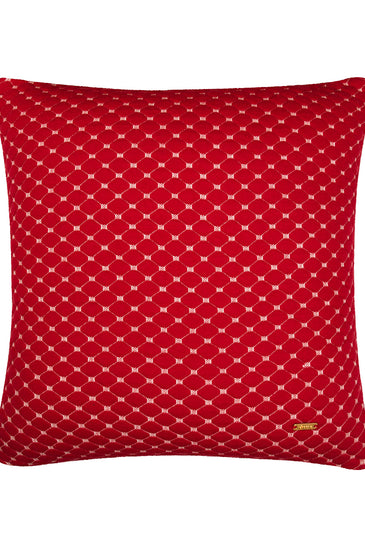 Pomme Cotton Knitted Decorative Cushion Cover Red Melange with Ivory 3D Quilted