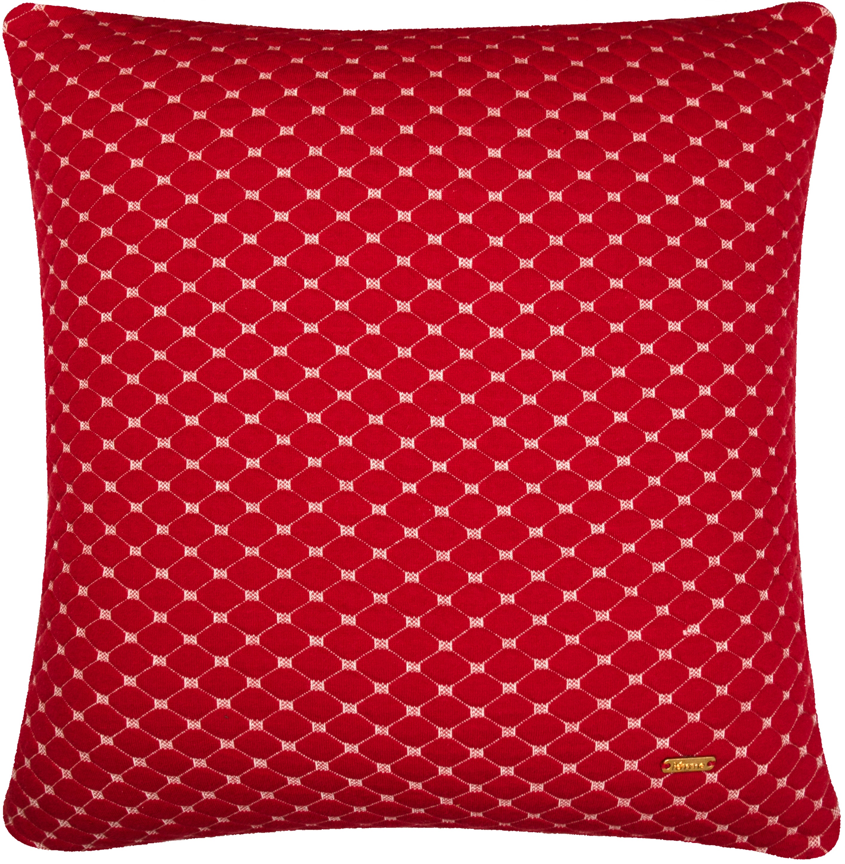 Pomme Cotton Knitted Decorative Cushion Cover Red Melange with Ivory 3D Quilted