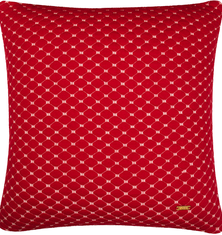 Pomme Cotton Knitted Decorative Cushion Cover Red Melange with Ivory 3D Quilted