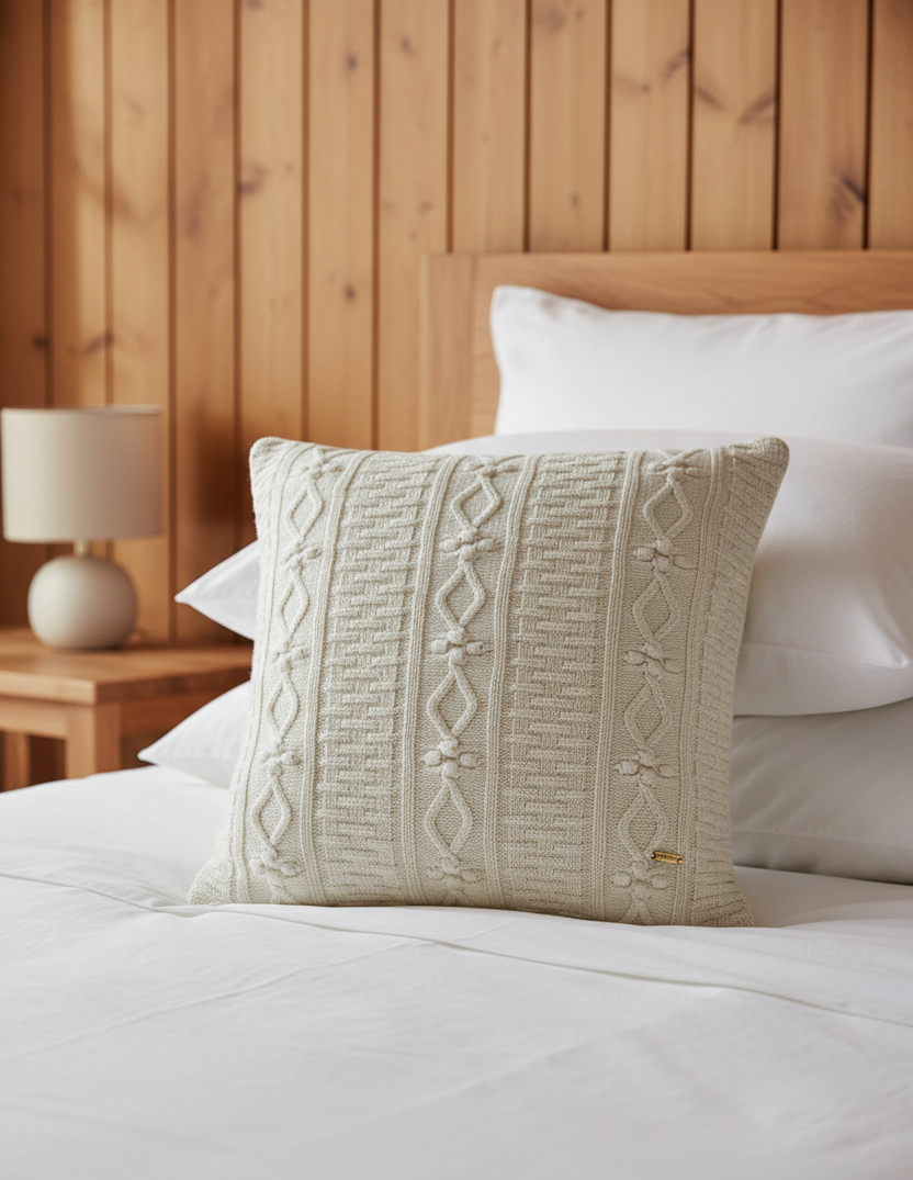 Pomme Bobble Trellis Cable Knit Cushion Cover (Ivory)