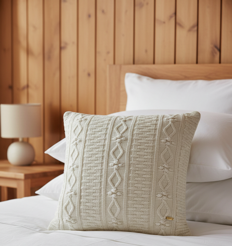 Pomme Bobble Trellis Cable Knit Cushion Cover (Ivory)