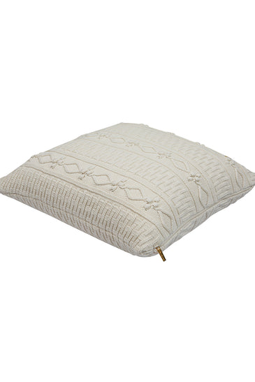Pomme Cotton Knitted Decorative Cushion Cover Ivory  Cable Texture Knit