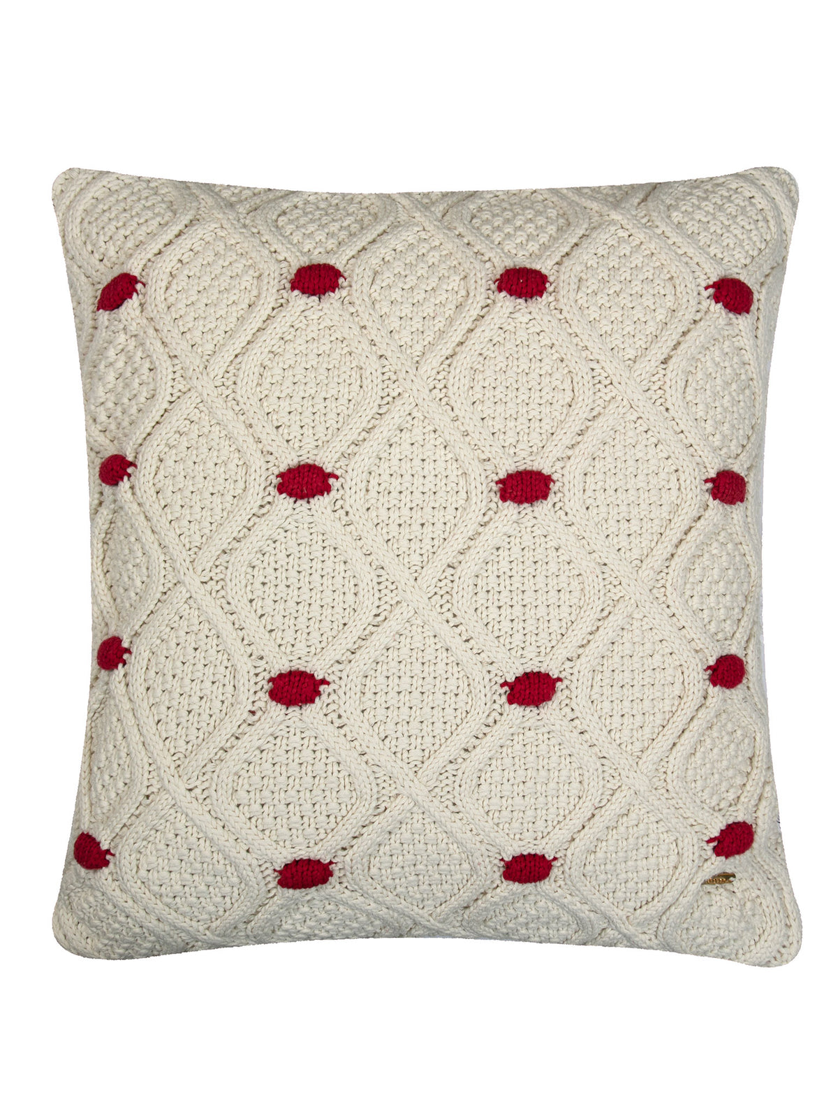 Pomme Bubble Cable Knitted Decorative Cushion Cover (Ivory & Red)