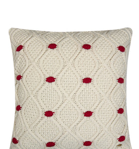 Pomme Cotton Knitted Decorative Cushion Cover Ivory Red Cable With Bubble Texture Knit
