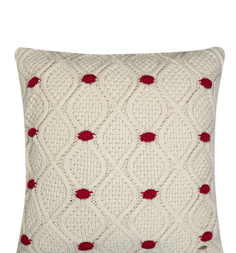 Pomme Cotton Knitted Decorative Cushion Cover Ivory Red Cable With Bubble Texture Knit