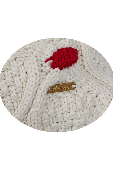 Pomme Cotton Knitted Decorative Cushion Cover Ivory Red Cable With Bubble Texture Knit
