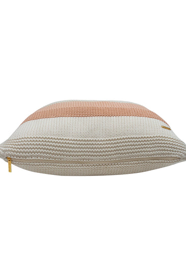 Pomme Cotton Knitted Decorative Cushion Cover Blush Ivory Broad Stripe