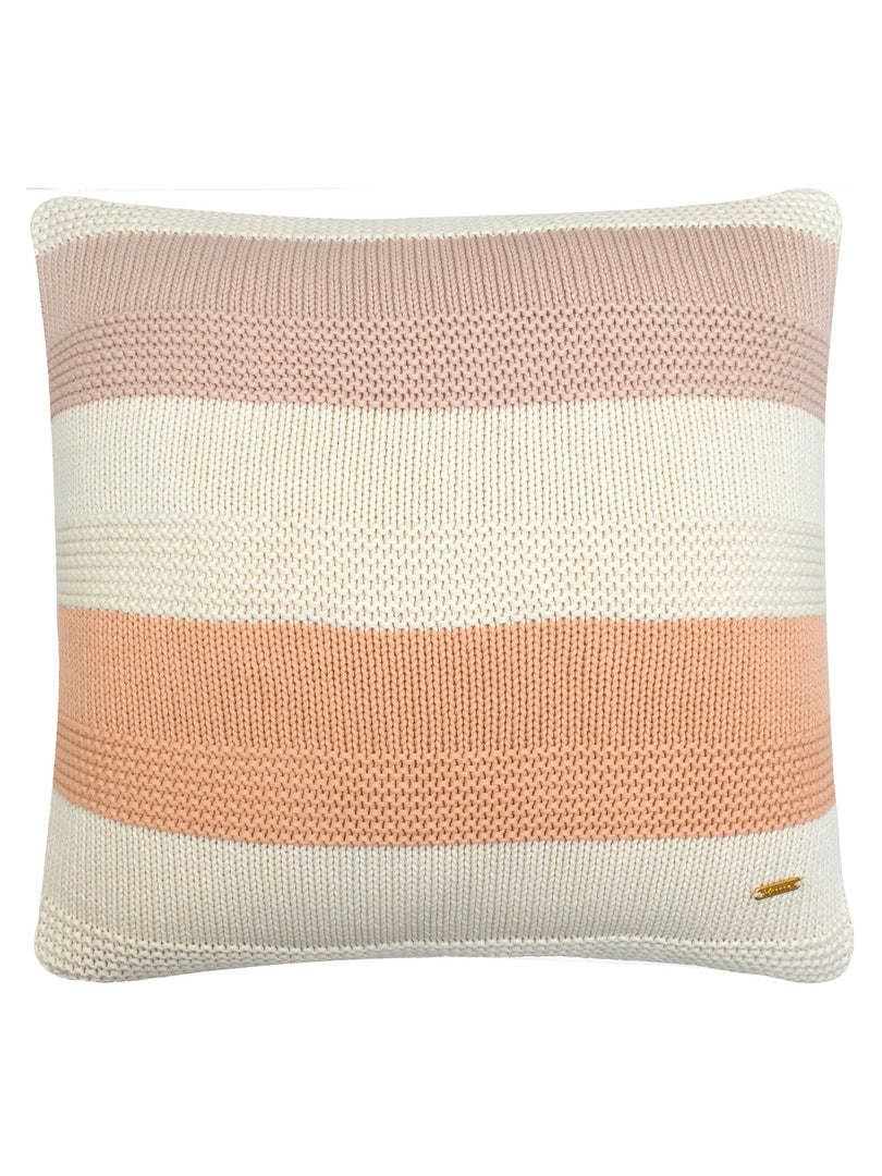 Pomme Cotton Knitted Decorative Cushion Cover Blush Ivory Broad Stripe