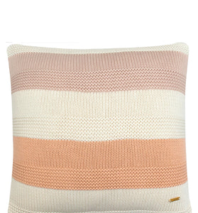Pomme Cotton Knitted Decorative Cushion Cover Blush Ivory Broad Stripe